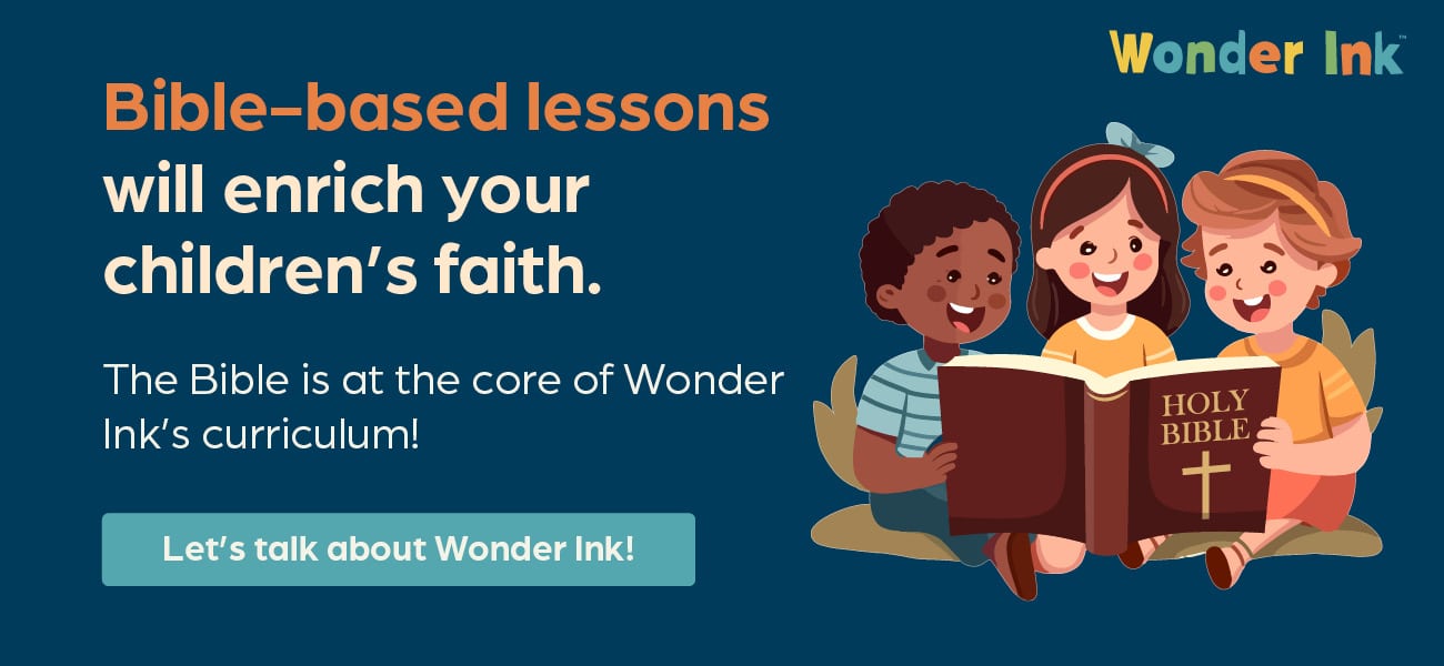 Click this graphic to register for Wonder Ink’s children’s Bible curriculum.