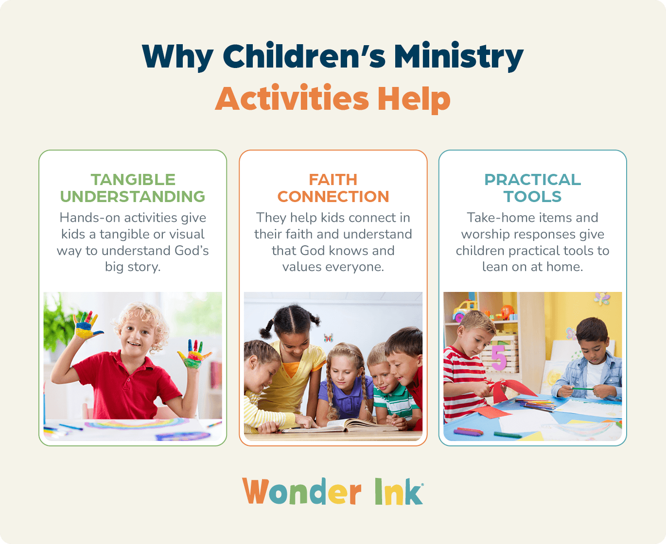 The benefits of using children’s ministry activities with meaningful lessons attached, explained in the text below.