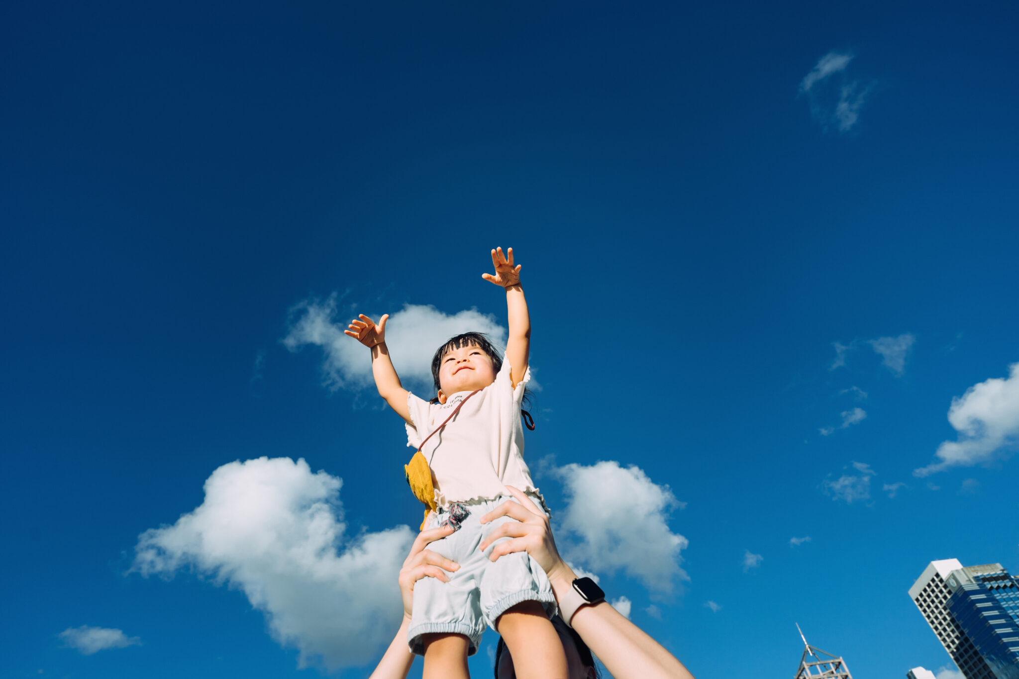 girl being held up in the air